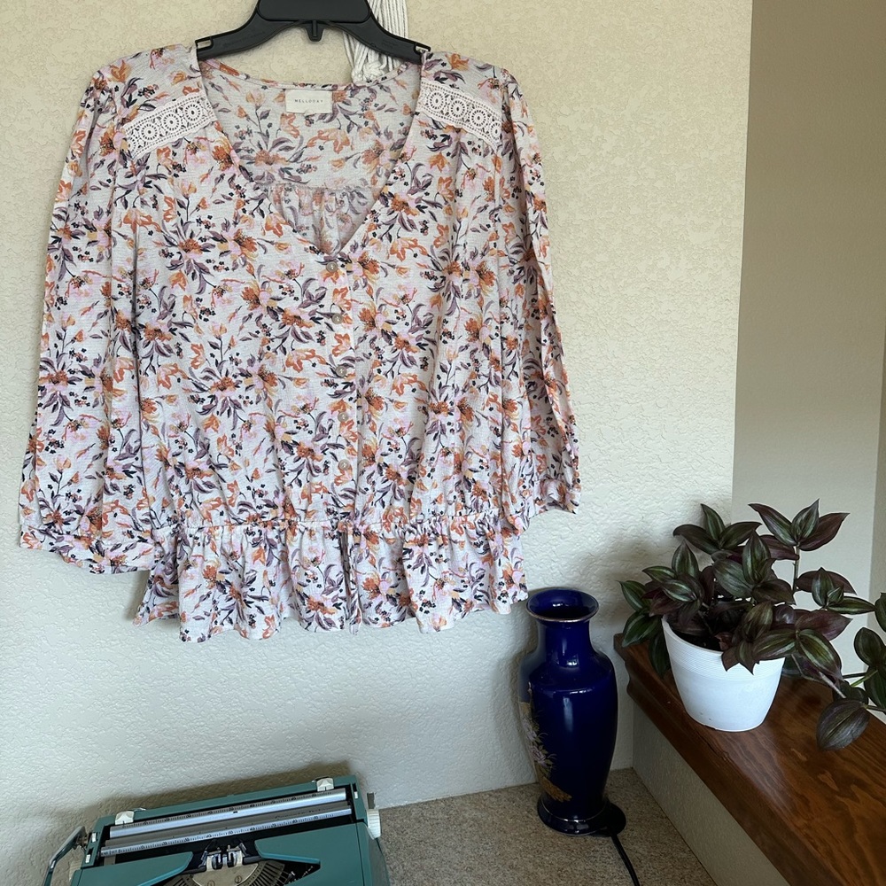 Melloday Floral Peasant Blouse - Size XL
